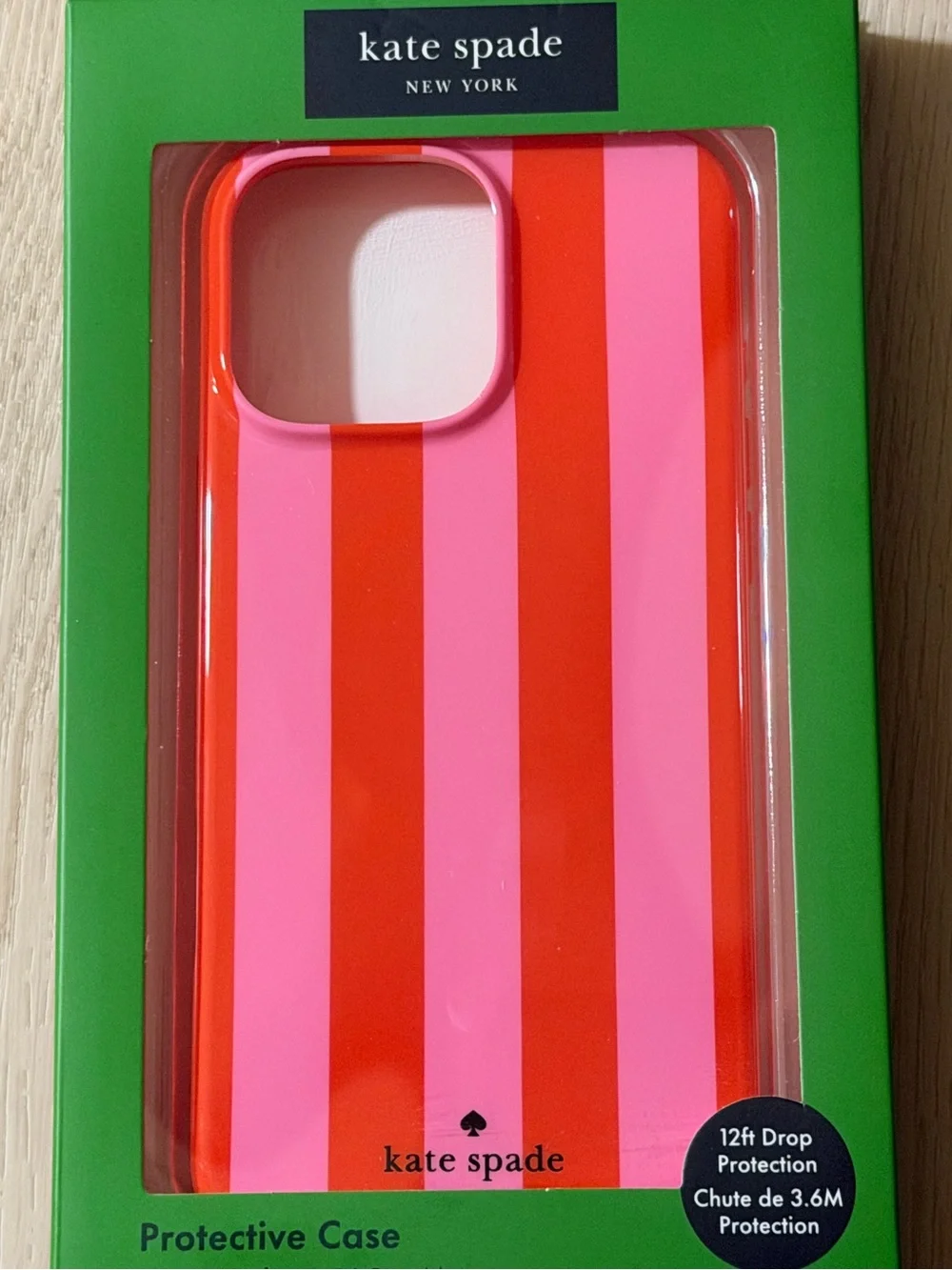 New in box kate spade Pink & Red Stripe iPhone 16 Pro Max Mag Safe case